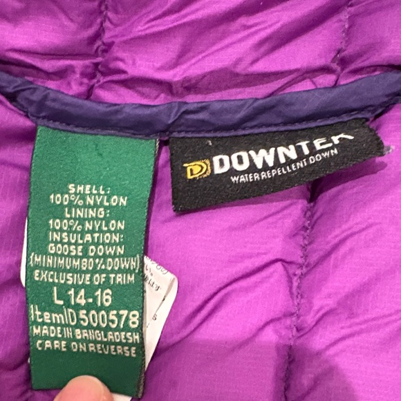 L.L. Bean Kids Down Hooded Puffer Jacket 650-Fill Purple Girls Size Large 14/16 - Picture 5 of 10
